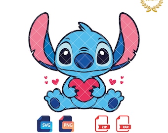 Cute Stitch with Heart SVG PNG, Valentine, Love (Digital Download)