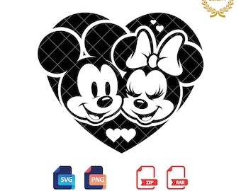Mickey and Minnie Mouse Valentine's Day SVG PNG: Heart Silhouette (Digital Download)