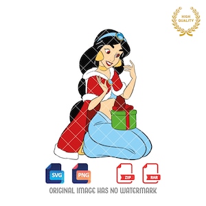 Christmas Princess Jasmine SVG: Holiday Clipart (Digital Download)