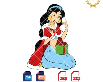 Christmas Princess Jasmine SVG: Holiday Clipart (Digital Download)