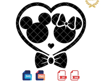 Mickey and Minnie Valentine SVG PNG: Love Heart Silhouette (Digital Download)