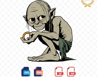 Gollum with Ring SVG PNG, LOTR Fan Art (Digital Download)