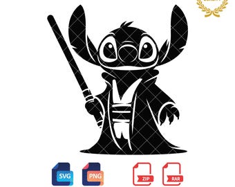 Jedi Stitch Silhouette: Star Wars Clipart (SVG, PNG, Digital Download)