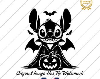 Halloween Stitch Silhouette SVG PNG: Spooky Season Design (Digital Download)