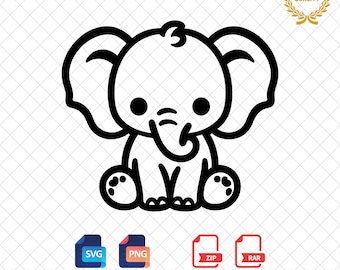 Cute Baby Elephant SVG, PNG Clipart, Baby Shower Decor (Digital Download)