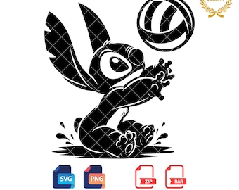 Stitch Volleyball SVG: Silhouette Clipart, Sports Png (Digital Download)