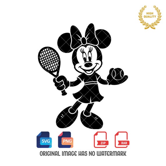 ミニーマウス テニス SVG PNG: シルエット クリップアート (デジタル
