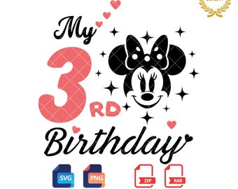 Minnie Mouse 3rd Birthday SVG, PNG Files (Digital Download)