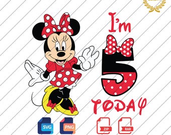 Minnie Mouse 5th Birthday SVG PNG Clipart (Digital Download)