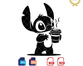 Stitch Drinking Coffee SVG, PNG, Clipart (Digital Download)