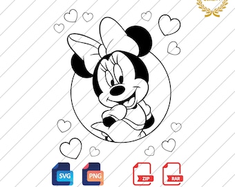 Zarys Myszki Minnie SVG PNG: Clipart miłosny (pobieranie cyfrowe)