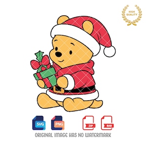 Winnie the Pooh Christmas Svg Png, Winnie Clipart, Merry Christmas Svg, Winnie Silhouette, Christmas Clipart, Svg and Png files