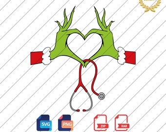 Christmas Nurse Stethoscope SVG PNG: Hands Heart (Digital Files)