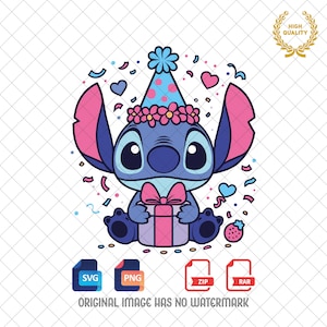 Happy Birthday Stitch PNG, Birthday Stitch SVG, Birthday Lilo and Stitch SVG, Cute Stitch Svg, Stitch Clipart Png,  Stitch Svg and Png files