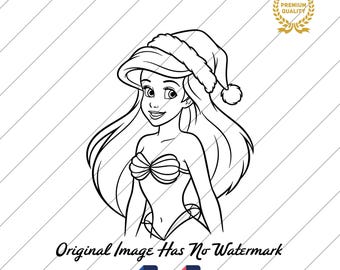 Little Mermaid Svg Png, Merry Christmas, Ariel Clipart, Digital Download