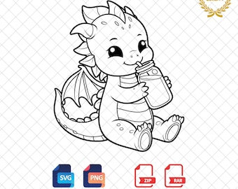 Cute Baby Dragon SVG, Milk, Dragon Outline PNG (Digital Download)