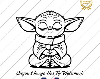 Grogu Baby Yoda Outline, Silhouette SVG PNG (Digital Download)