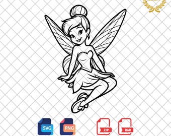 Tinker Bell Outline Clipart: Fairy SVG, PNG Files (Digital Download)