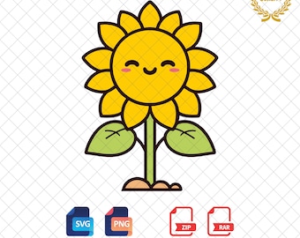 Cartoon Sunflower SVG: Summer Clipart (Digital Download)