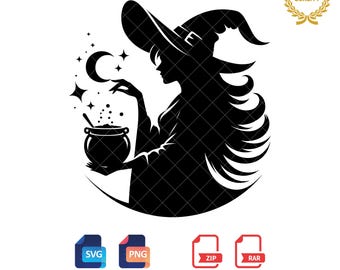 Witch Halloween SVG: Witchy Cauldron PNG, Digital Art (Digital Download)