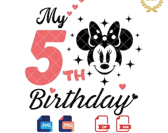 5th Birthday Minnie Mouse SVG PNG: Girl Birthday (Digital Download)