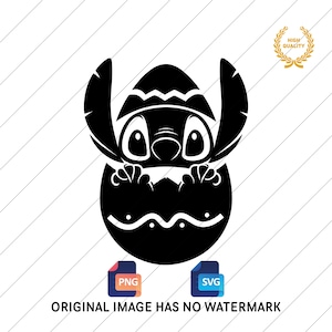 Könnte beinhalten: Schwarz-weiße Silhouette einer Cartoonfigur mit großen Augen und Ohren, die einen Sombrero trägt und aus einem Osterei schaut.