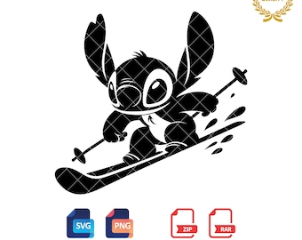 Stitch Skiing SVG PNG: Silhouette Clipart (Digital Download)