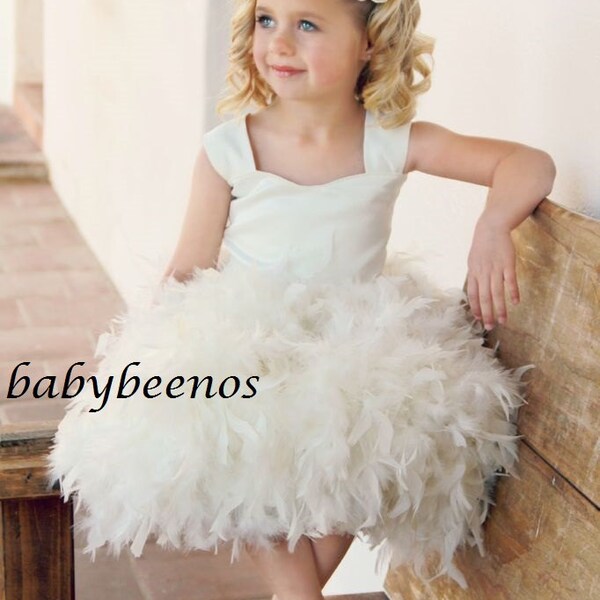 Flower Girl Dress -  Feather Dress Corset back - Lily - Made to Order Girls Sizes - 12m, 18m, 24m,  2t, 3t, 4t