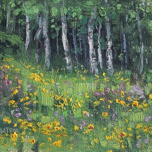 Aspens & Flowers, Wyoming, Grand Teton National Park, original oil painting