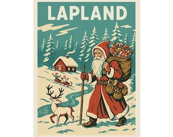 Póster de viaje a Laponia: Arte mural - Decoración - Impresión enrollada estilo vintage