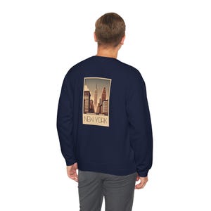 Manhattan New York City NYC Vintage Travel Poster Cozy Crewneck Sweatshirt | Unisex Retro Style