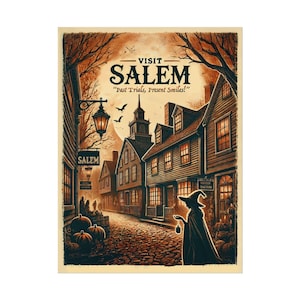 Póster de viaje de los juicios de brujas de Salem, Massachusetts: Arte mural - Decoración - Impresión enrollada estilo vintage