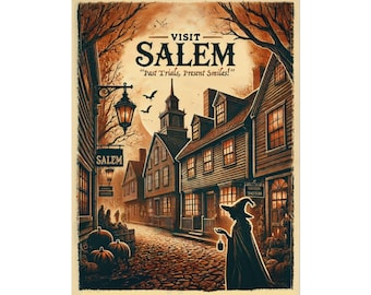 Póster de viaje de los juicios de brujas de Salem, Massachusetts: Arte mural - Decoración - Impresión enrollada estilo vintage