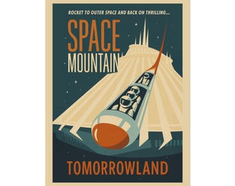 Póster de viaje de Space Mountain Disneyland: Arte mural - Decoración - Impresión enrollada estilo vintage