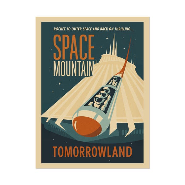 Poster di viaggio Space Mountain Disneyland: arte murale - decorazione - stampa arrotolata in stile vintage