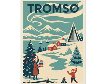 Póster navideño de Tromsø, Noruega: Arte mural, decoración, impresión enrollada estilo vintage