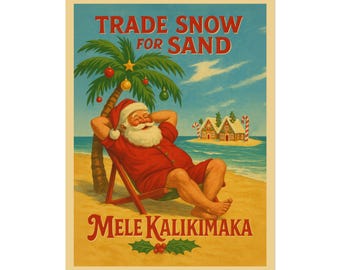 Mele Kalikimaka Hawaiian Christmas Poster - Wall Art Home Décor Print - Vintage Style