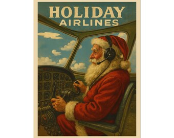 Póster de viaje de Holiday Airlines: Arte mural - Decoración - Impresión enrollada estilo vintage