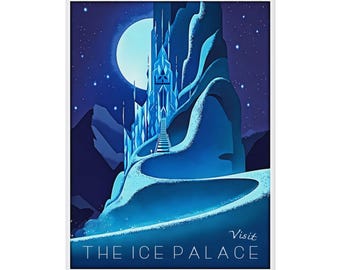 Póster de viaje del Palacio de Hielo Congelado: Arte mural - Decoración - Impresión enrollada estilo vintage
