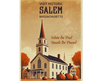 Salem Massachusetts Witch Trials Travel Poster: Wall Art - Decor - Vintage Style Rolled Print