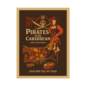 Pirates of the Caribbean Disneyland Travel Poster: Wall Art - Decor - Vintage Style Rolled Print