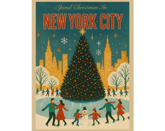 Póster navideño del Rockefeller Center de Nueva York: Arte mural, decoración, impresión enrollada estilo vintage
