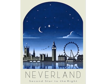 Neverland Travel Poster: Wall Art - Decor - Vintage Style Rolled Print