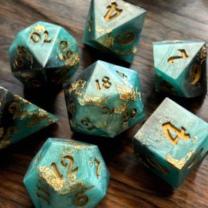 Deep Blue Treasure Foil Resin 7 Piece Dice Set DND