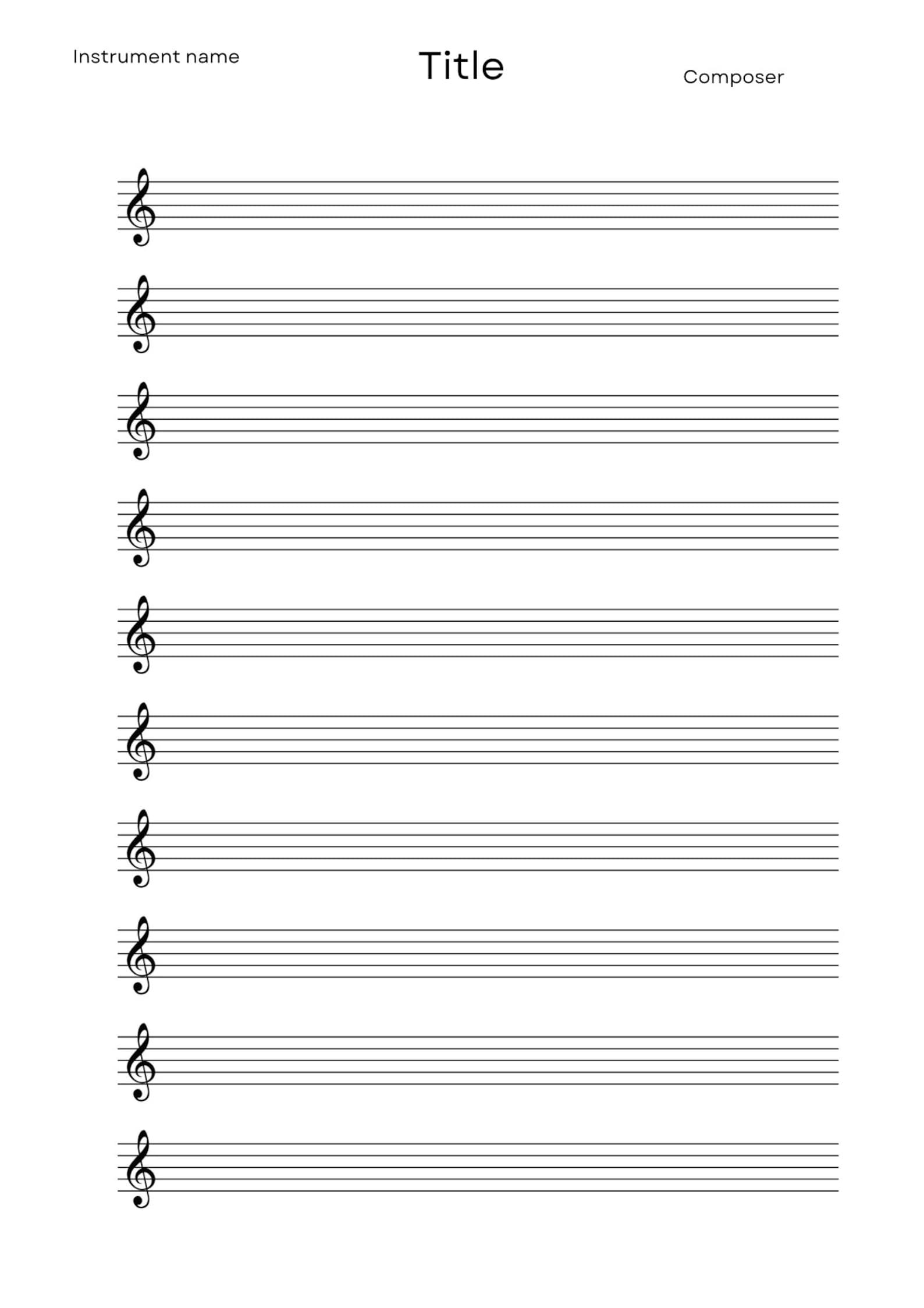 Printable Blank Sheet Music Template for Musicians - Etsy