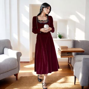 Velvet dress | Burgundy long dress | Long sleeve floor-length gown | Perfect for Holiday Parties, Winter Weddings & Special Occasions