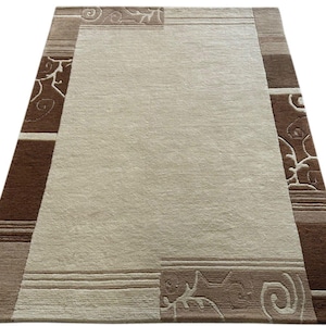 Indo Nepal Carpet Hand-knotted Beige Brown 165 x 230 cm Wool Oriental Carpet