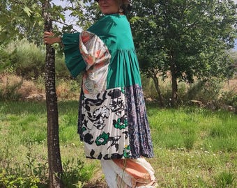 APULIA! Handmade Patchwork tunic  Dress upcycled One Size