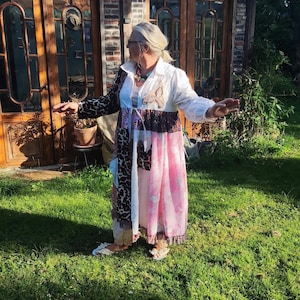 WIJK bij DUURSTEDE Plus Size Kimono Duster Jurk, Luipaardprint en Bloemen Patchwork, Handgemaakt Boho, XXL-3XL