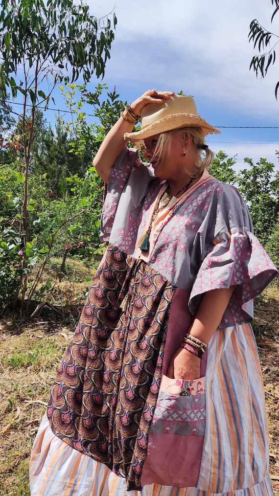 Cambeses: Unique Bohemian Farmhouse Dress, Handmade Flowy Maxi by Marlene. Cambeses: Unique Bohemian Farmhouse Dress, Handmade Flowy Maxi by Marlene.
